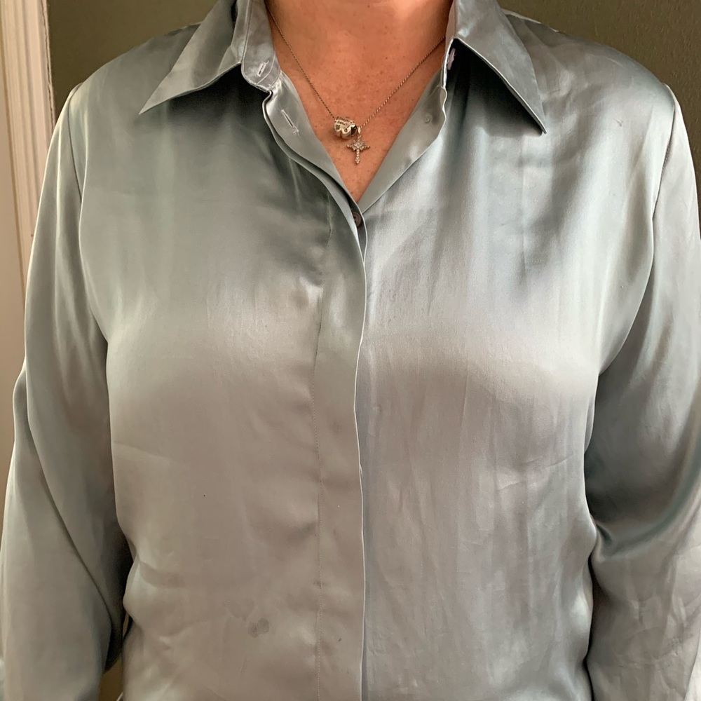 100% Silk Seafoam Green button down blouse